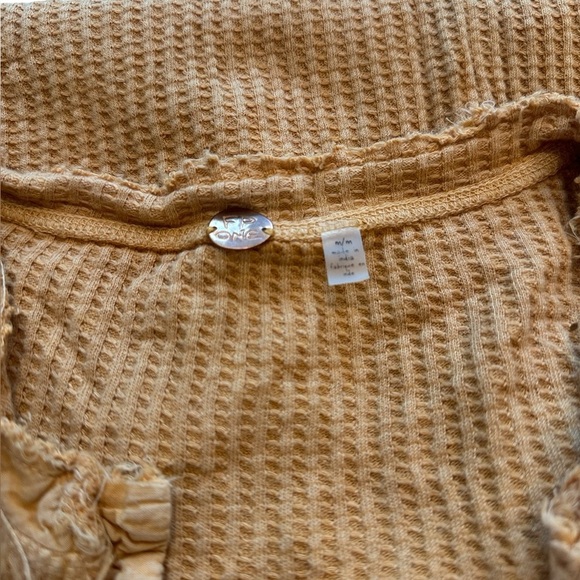 Free People Rusty Orange Waffle Knit Long Sleeve Shirt - Picture 3 of 8